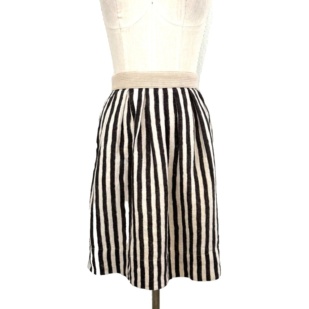 Ann Taylor LOFT 100% Linen Striped Skirt Knee Length Size 4 Classic with Pockets - Picture 2 of 10
